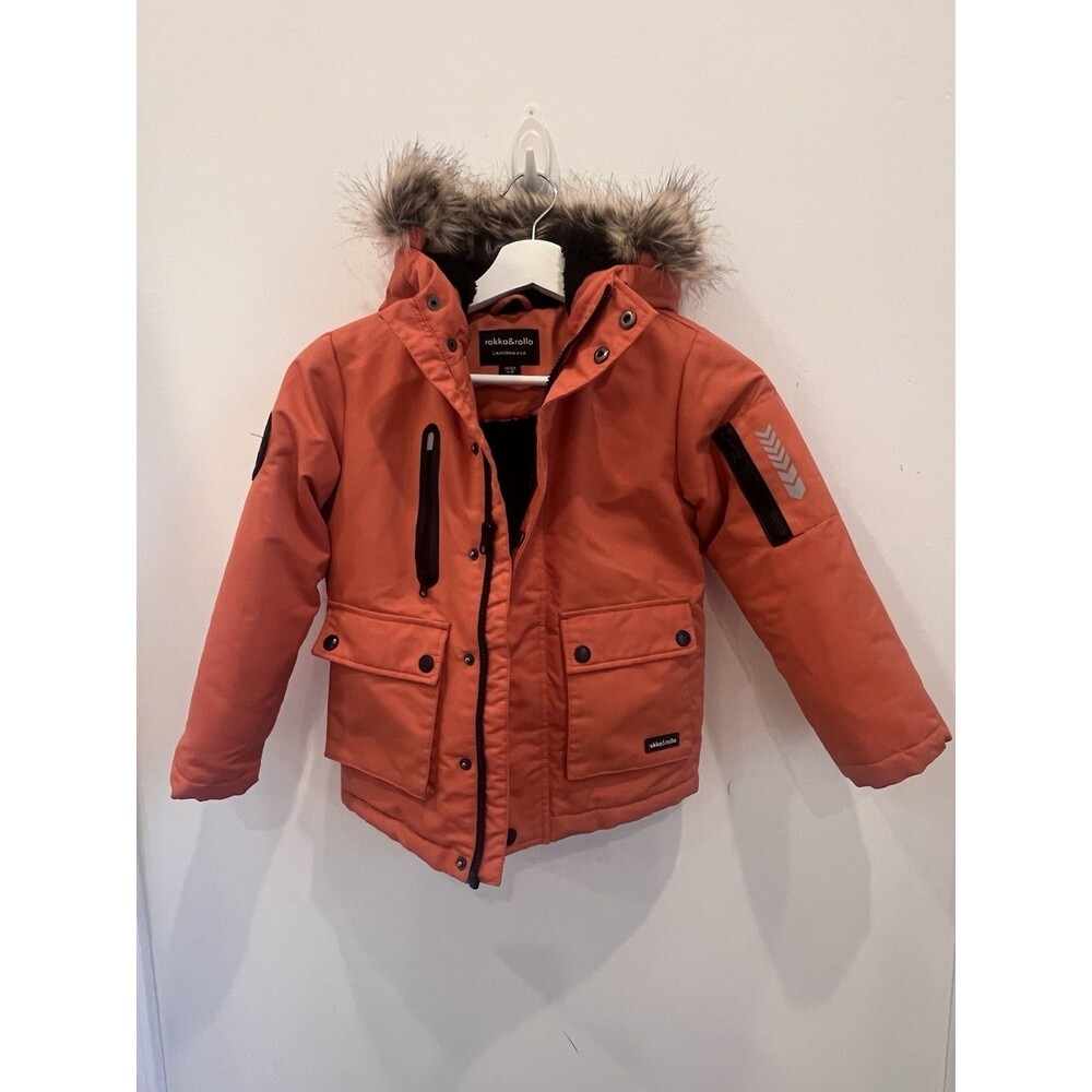 Rokka&Rolla Boy’s Parka Jacket Sherpa Fleece w/ Fur Hood Winter Snow Coat Sz 4-5